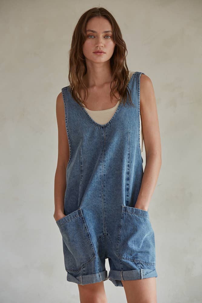 Denim Romper with Pockets