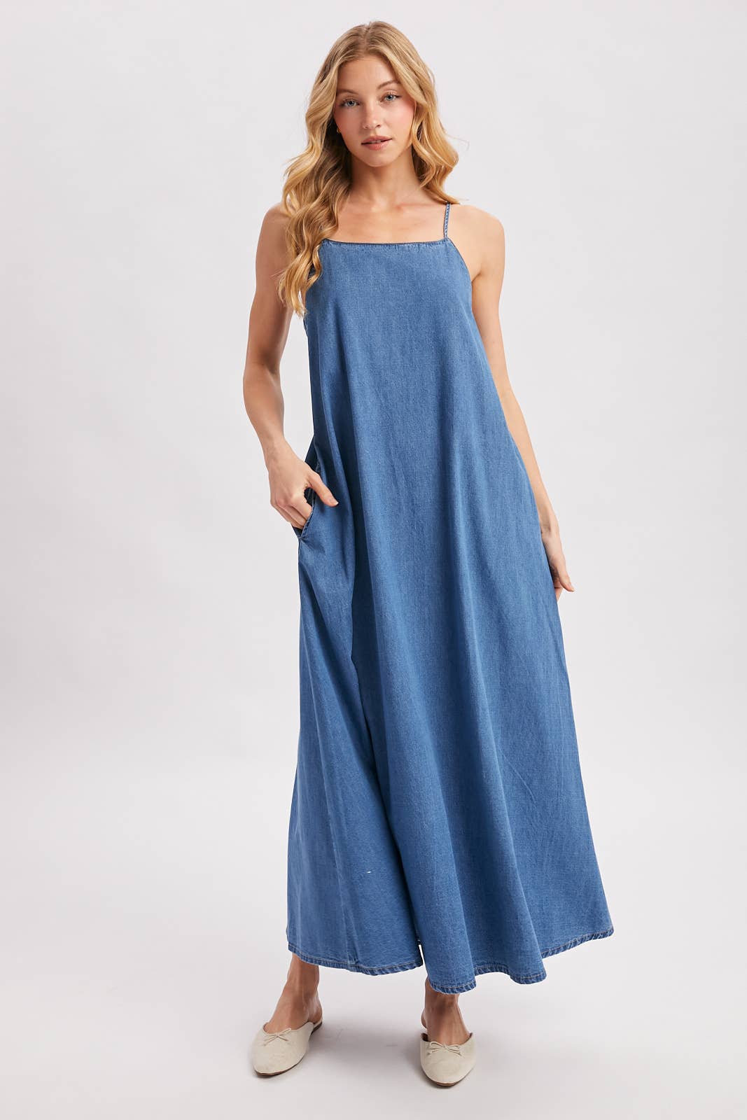 Denim Open Back Maxi Dress