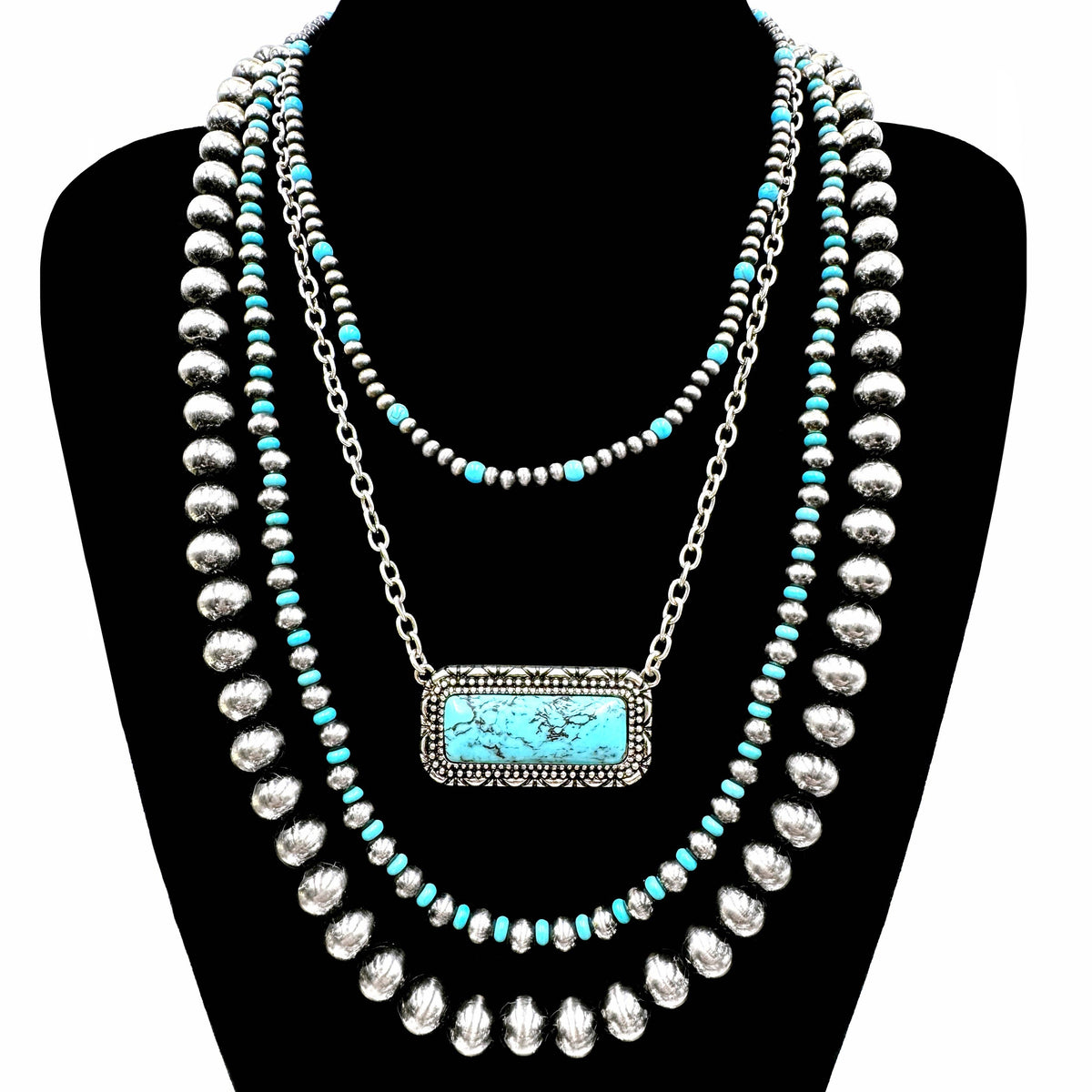 Turquoise Bar Pendant Layered Necklace