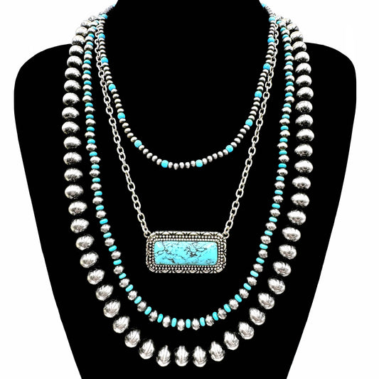 Turquoise Bar Pendant Layered Necklace