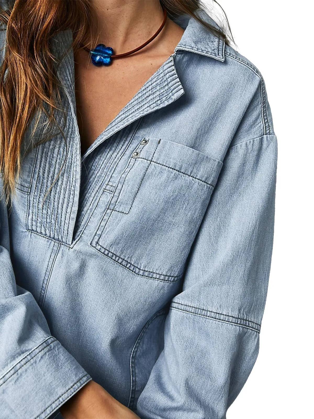 Old School oversized Washed Denim v-neck Pullover