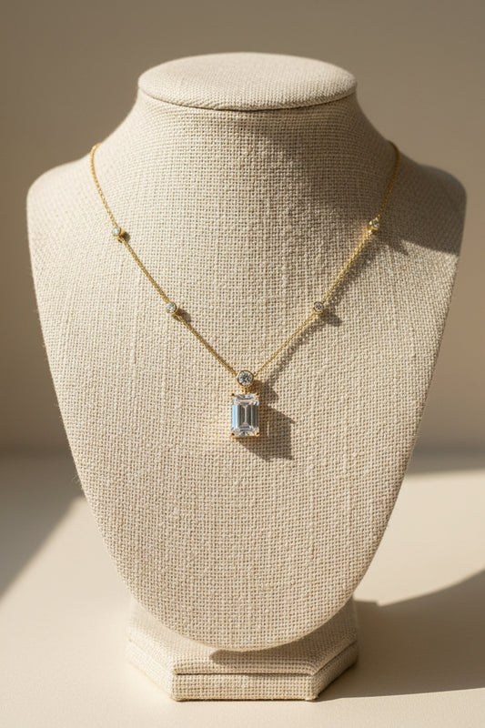 Emerald Cut Station Pendant Necklace