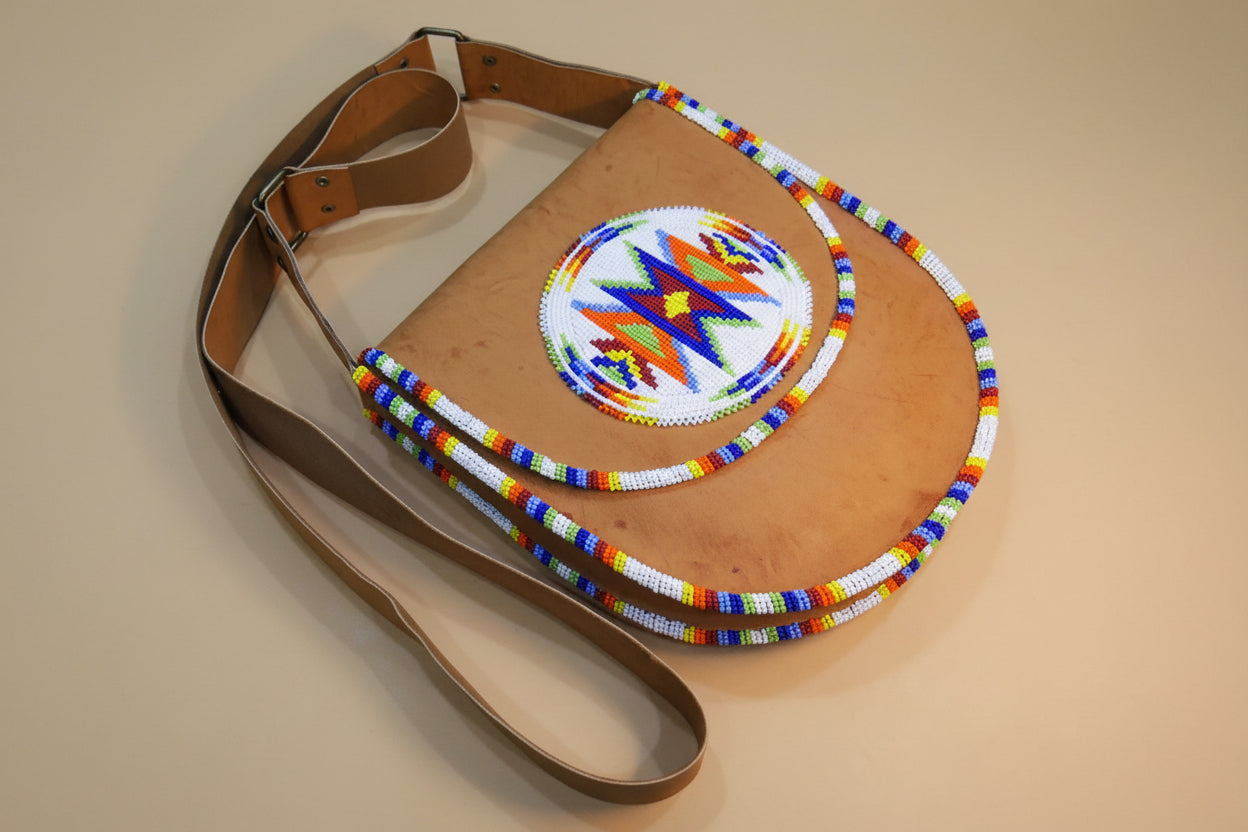 White Beaded Handmade Leather Crossbody
