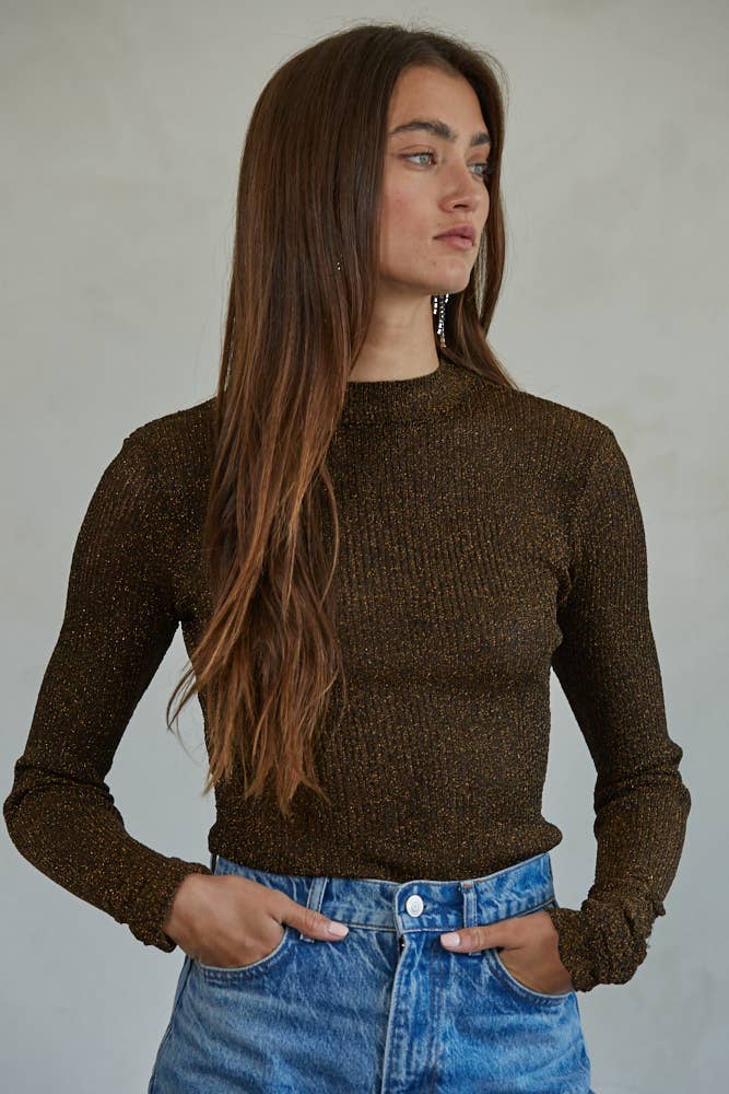 Afterglow Metallic Ribbed Mock Neck Bodysuit