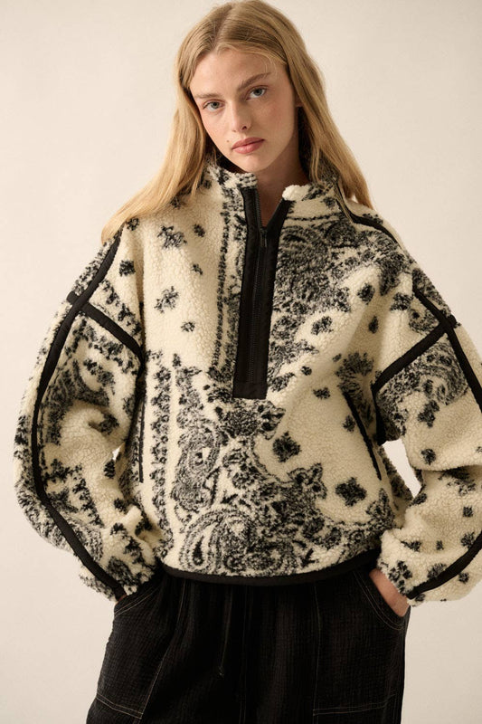 Floral Sherpa Half-Zip Pullover