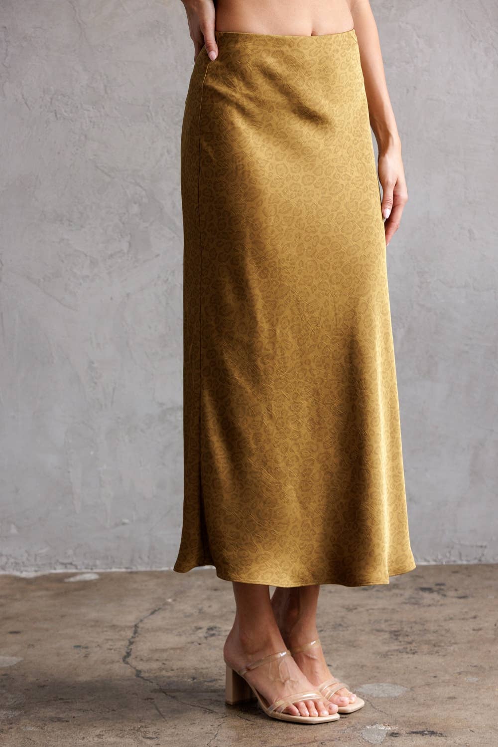 LEOPARD SATIN JACQUARD MIDI SKIRT