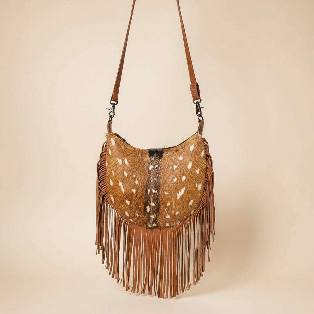 Maisy Cowhide Fringe Hobo Cross-Body Bag