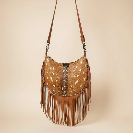 Maisy Hair-On Cowhide Fringe Hobo Cross-Body Bag
