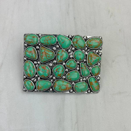 Silver with Green Turquoise Stone Rectangle Buckle