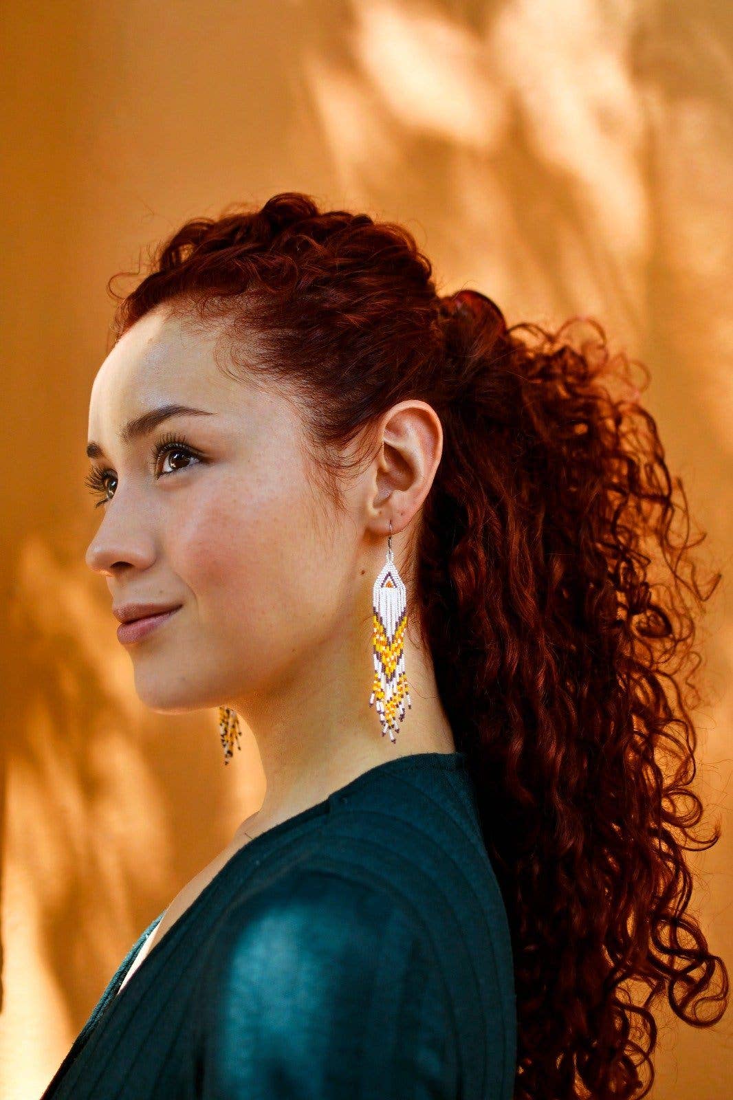 Red Hawktail Beaded Earrings with Traditional Flair