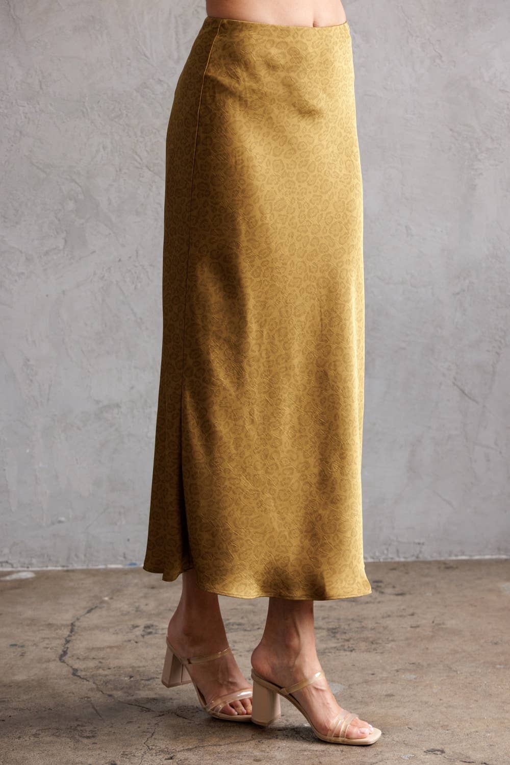 LEOPARD SATIN JACQUARD MIDI SKIRT