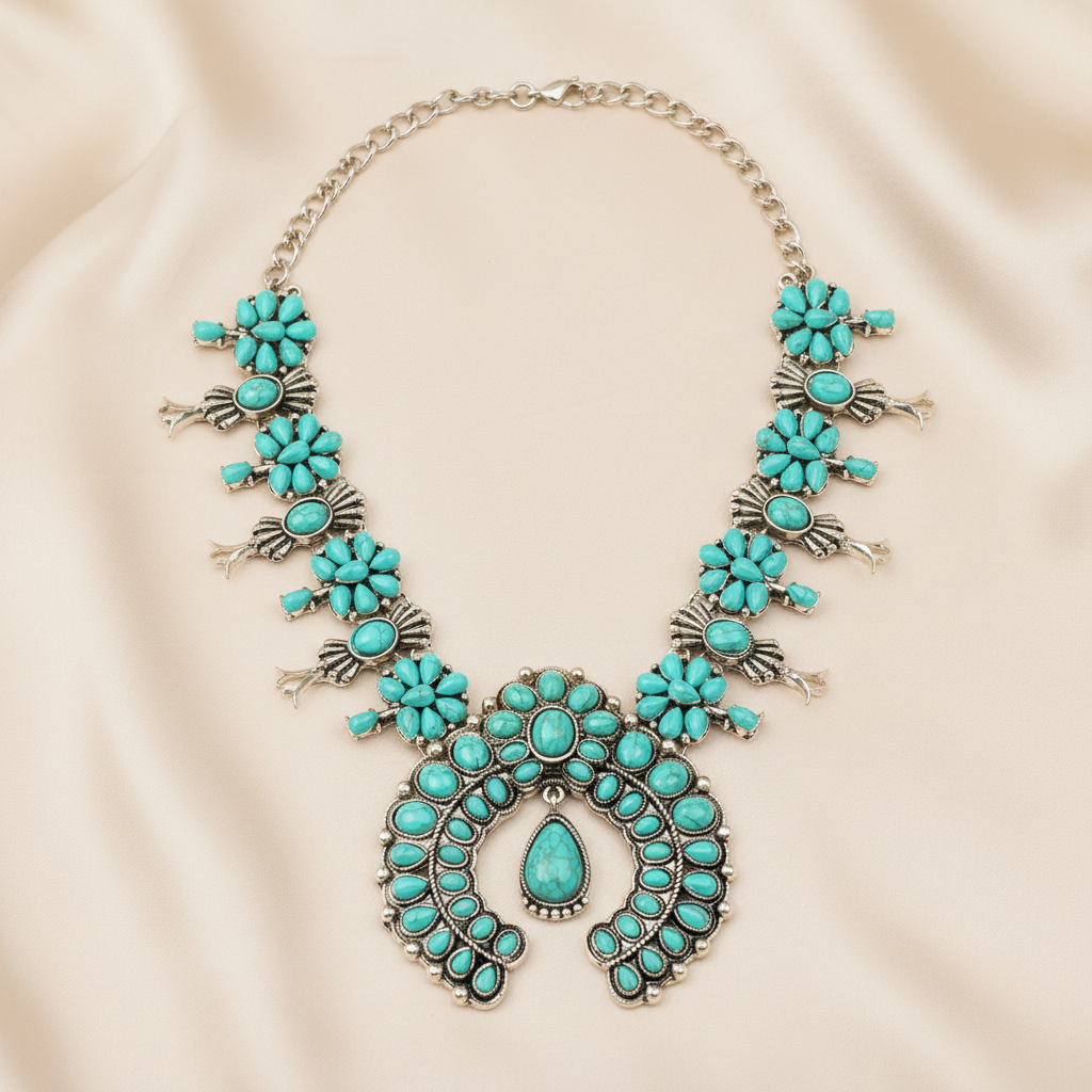 Teardrop Turquoise Squash Blossom Necklace