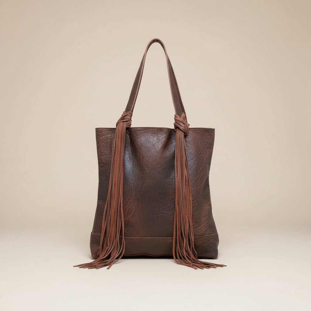 Berkley Leather Fringe Tote Knotted Strap