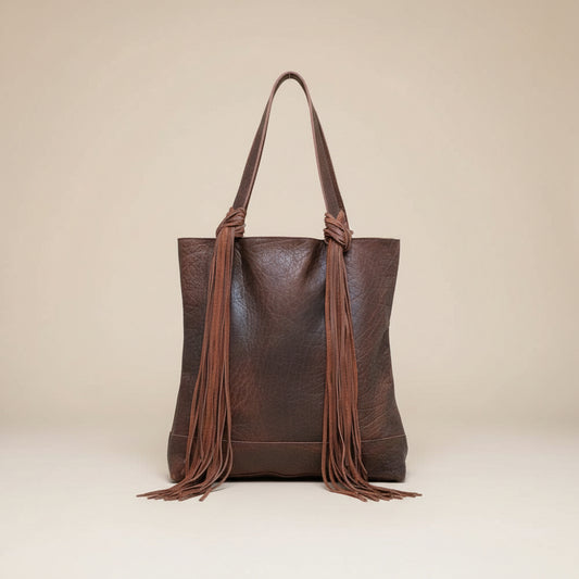 Berkley Leather Fringe Tote Knotted Strap