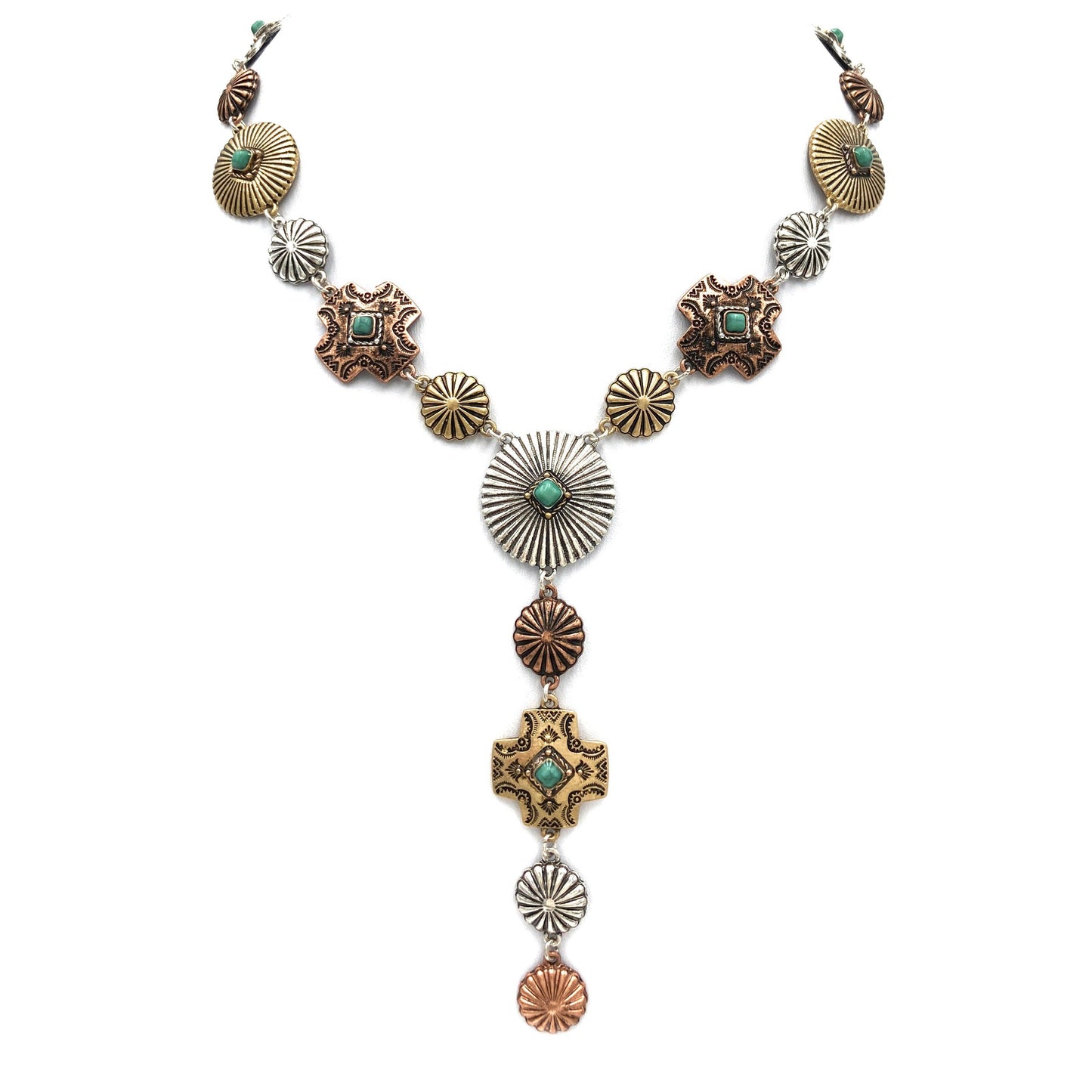 Western Cross Concho Y Necklace