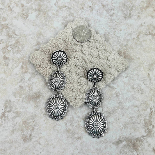 Silver Flower Concho Earrings