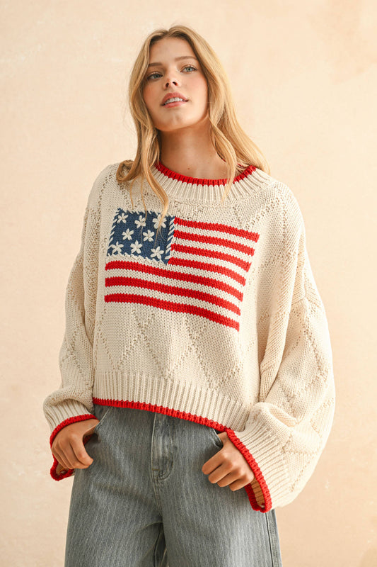 American Flag Flower Sweater