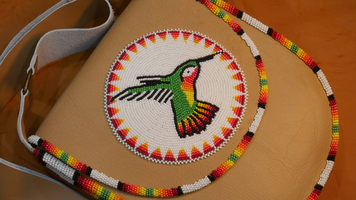 Beaded Hummingbird Handmade Leather Crossbody