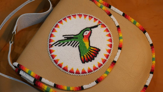 Beaded Hummingbird Handmade Leather Crossbody