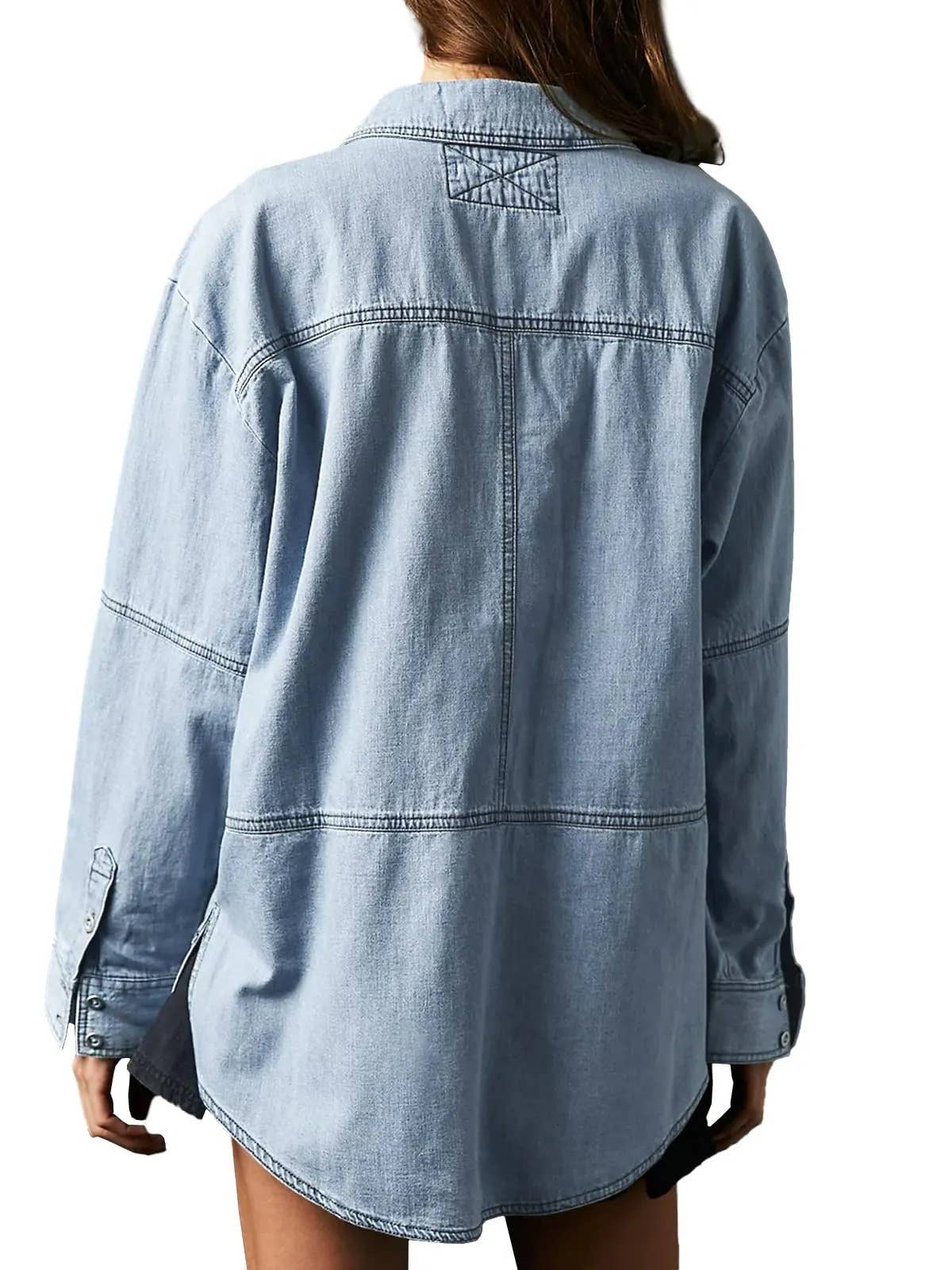 Old School oversized Washed Denim v-neck Pullover