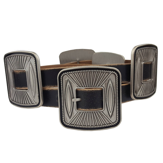 Square Concho Belt - Genuine Leather
