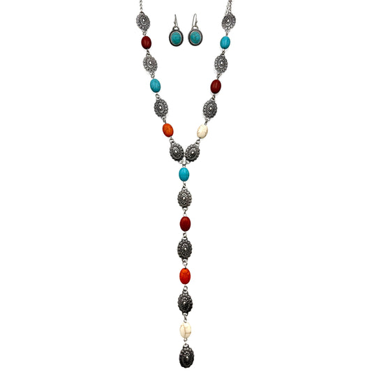 Stone Concho Lariat Necklace