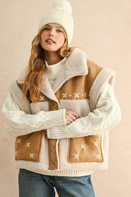 Suede and Sherpa Oversized Vest