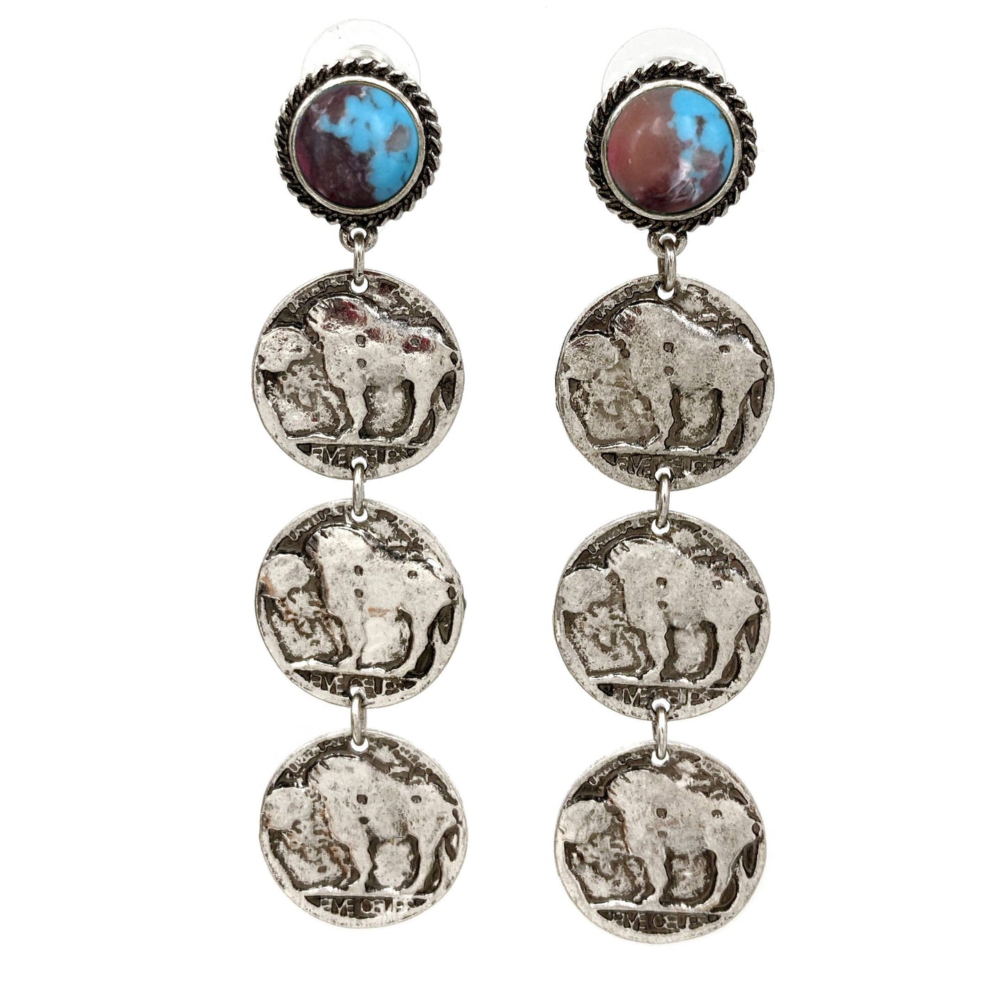 Buffalo Coin Turquoise Earrings