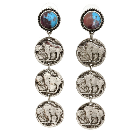 Buffalo Coin Turquoise Earrings