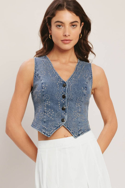 Studded Denim Vest