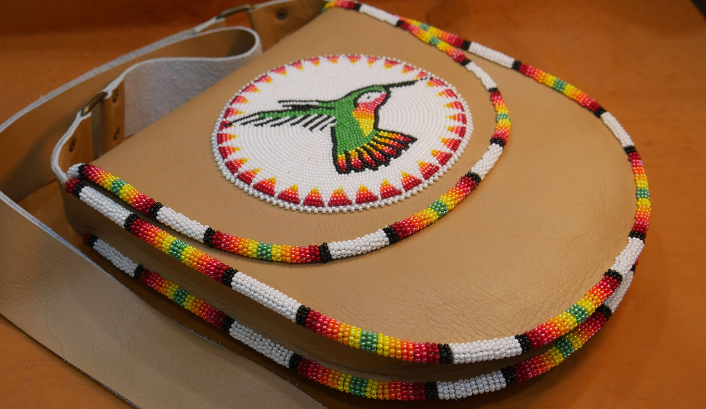 Beaded Hummingbird Handmade Leather Crossbody
