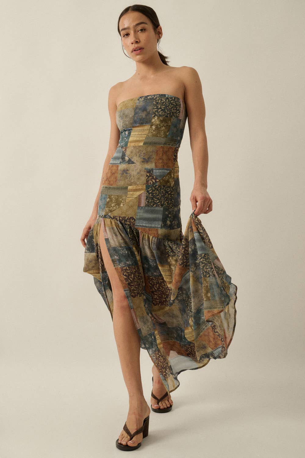 Patchwork Print Chiffon Dress