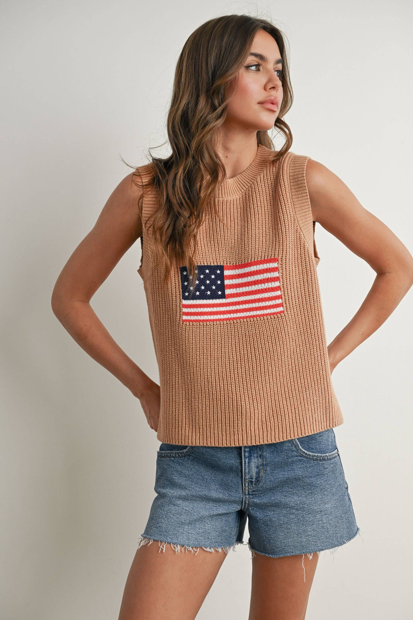 Flag Print Sleeveless Sweater