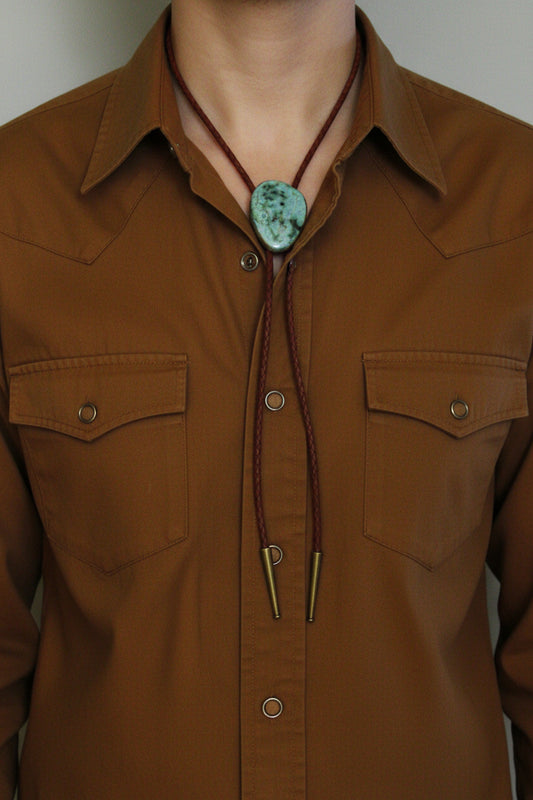 Gem Bolo Tie with Brown Leather Cord