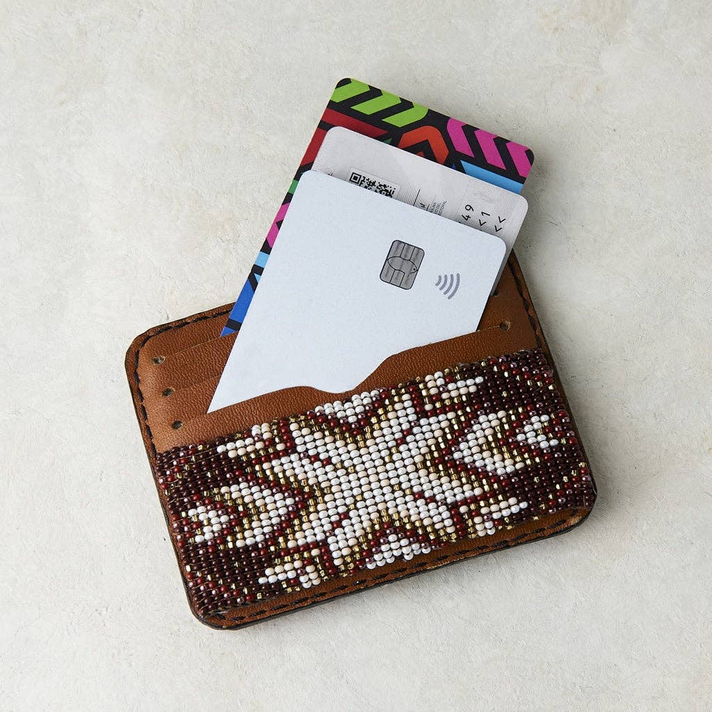 Camel Beaded Leather Wallet with Desert