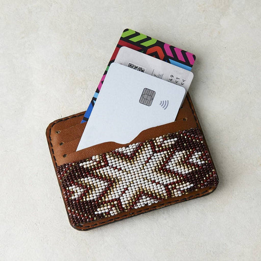 Camel Beaded Leather Wallet with Desert