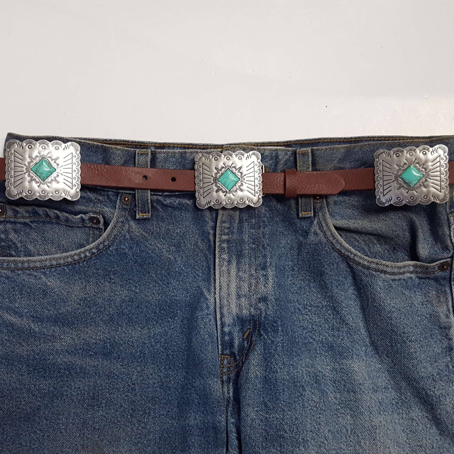 Western concho style belt with stone
