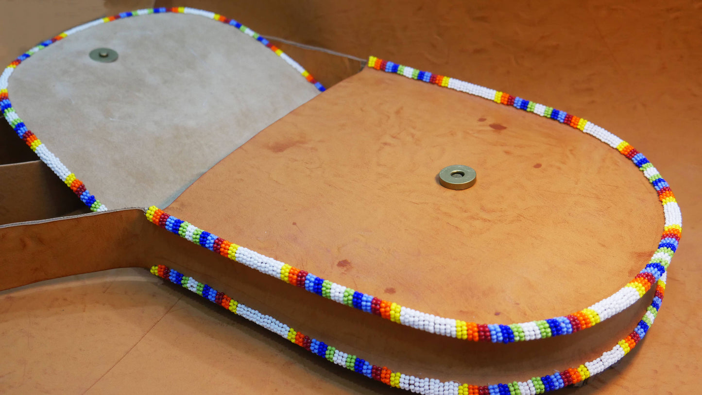 White Beaded Handmade Leather Crossbody