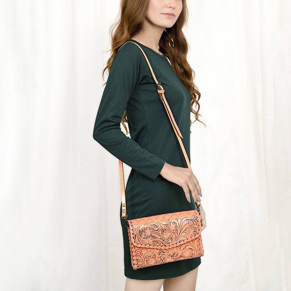 Stella Hand Tooled Floral Leather Wallet Bag