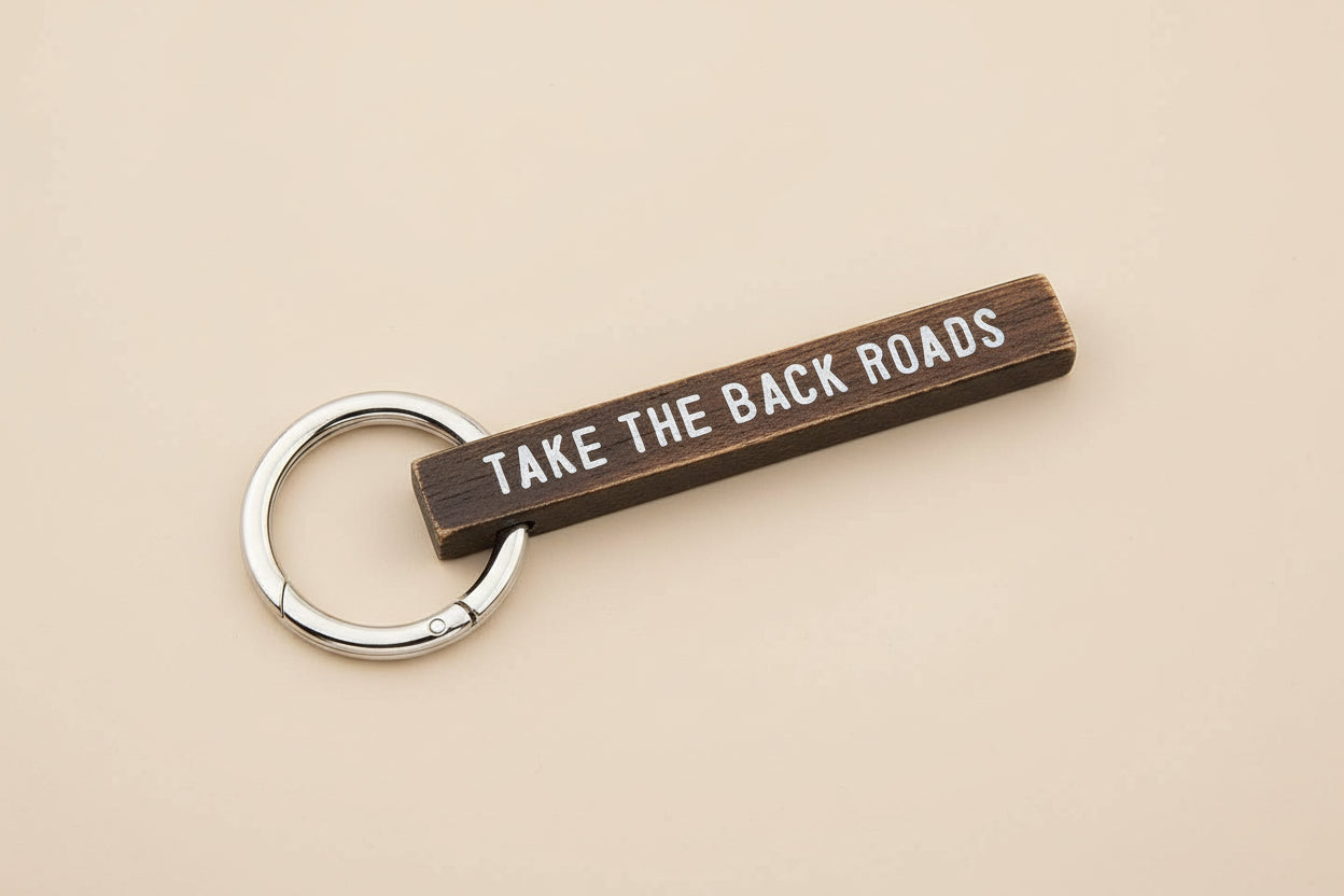 Take the Back Roads Wood Keychain
