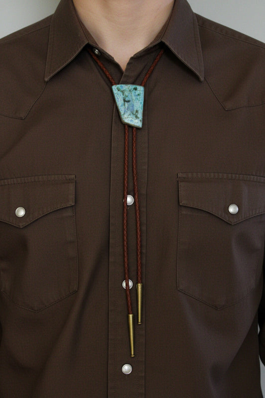 Chunk Bolo Tie with Brown Leather Cord