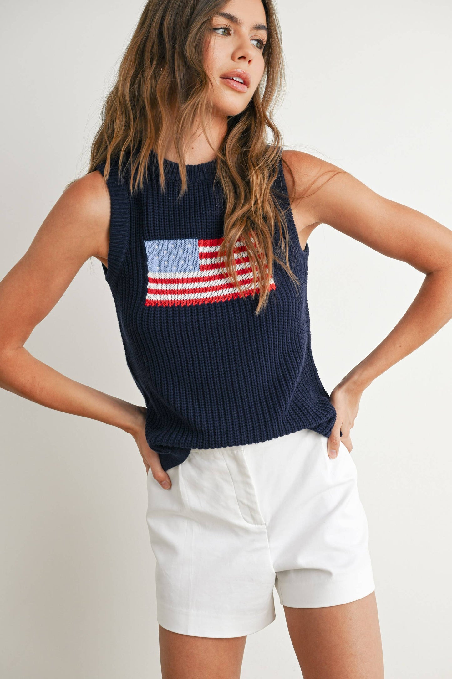 Flag Print Sleeveless Sweater