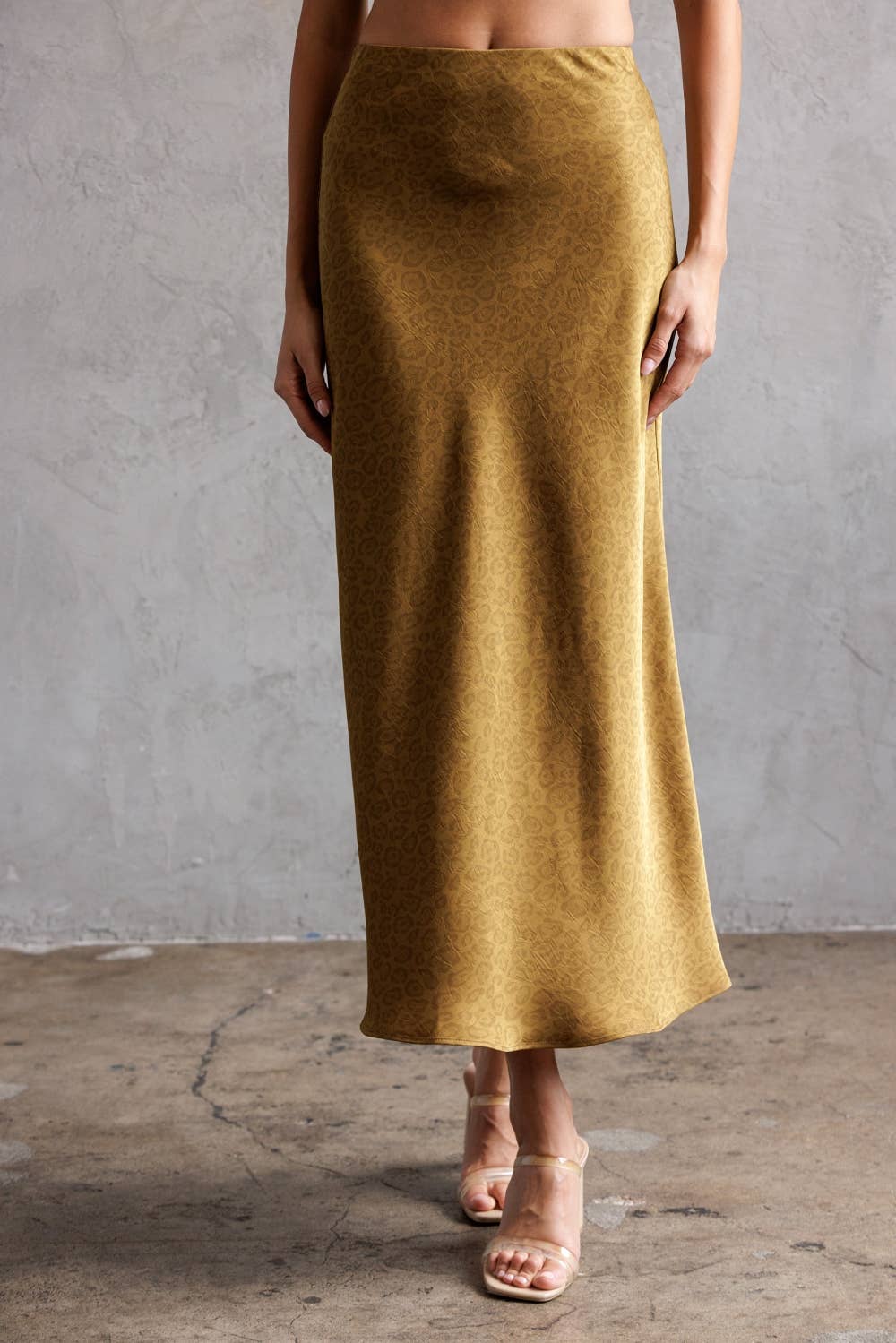 LEOPARD SATIN JACQUARD MIDI SKIRT