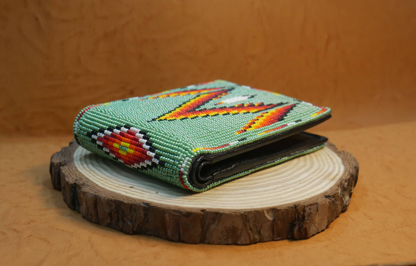 Green Handmade Beaded Bifold Wallet