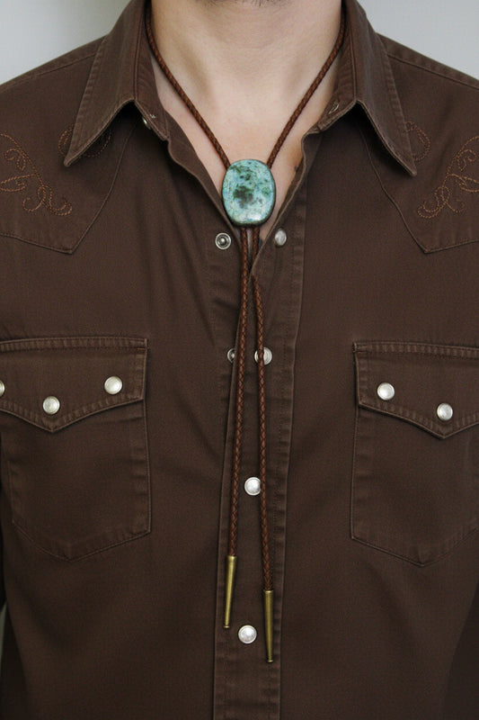 Oval Bolo Tie with Grey Leather Cord