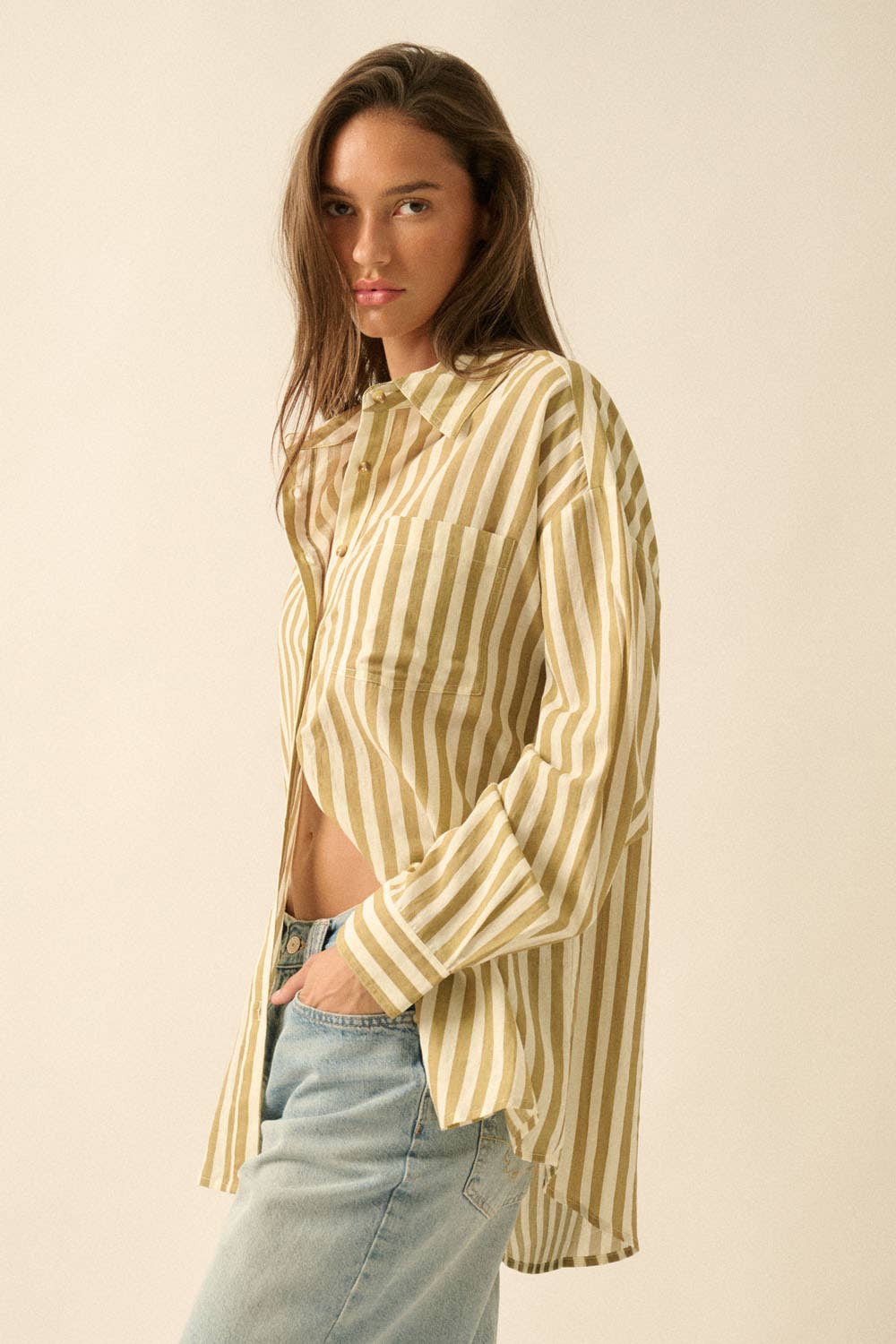 Oversized Striped Button-Up