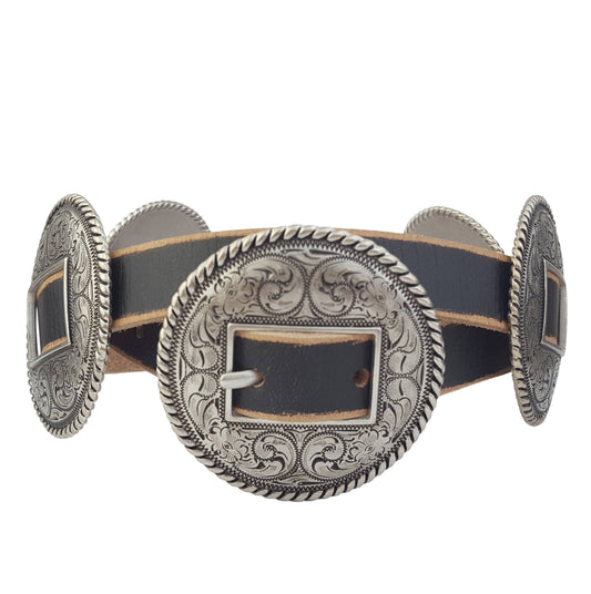 Round Concho Belt - Genuine Leather