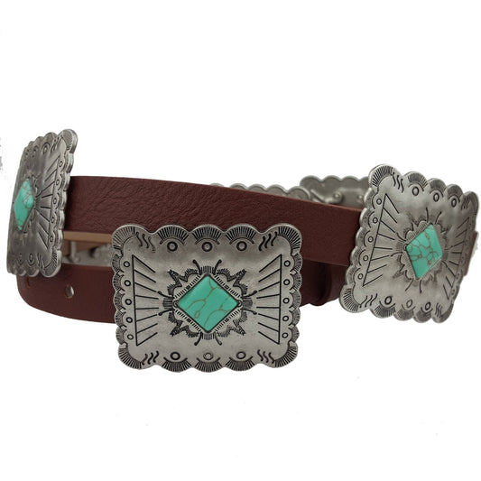 Western concho style belt with stone