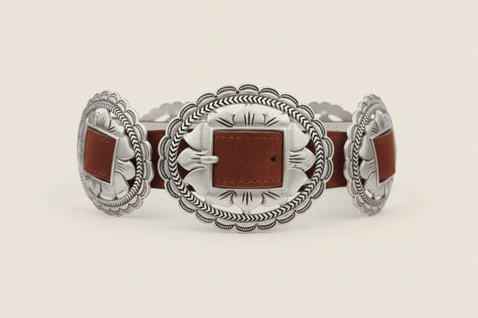 Brown Suede Flower Concho Belt