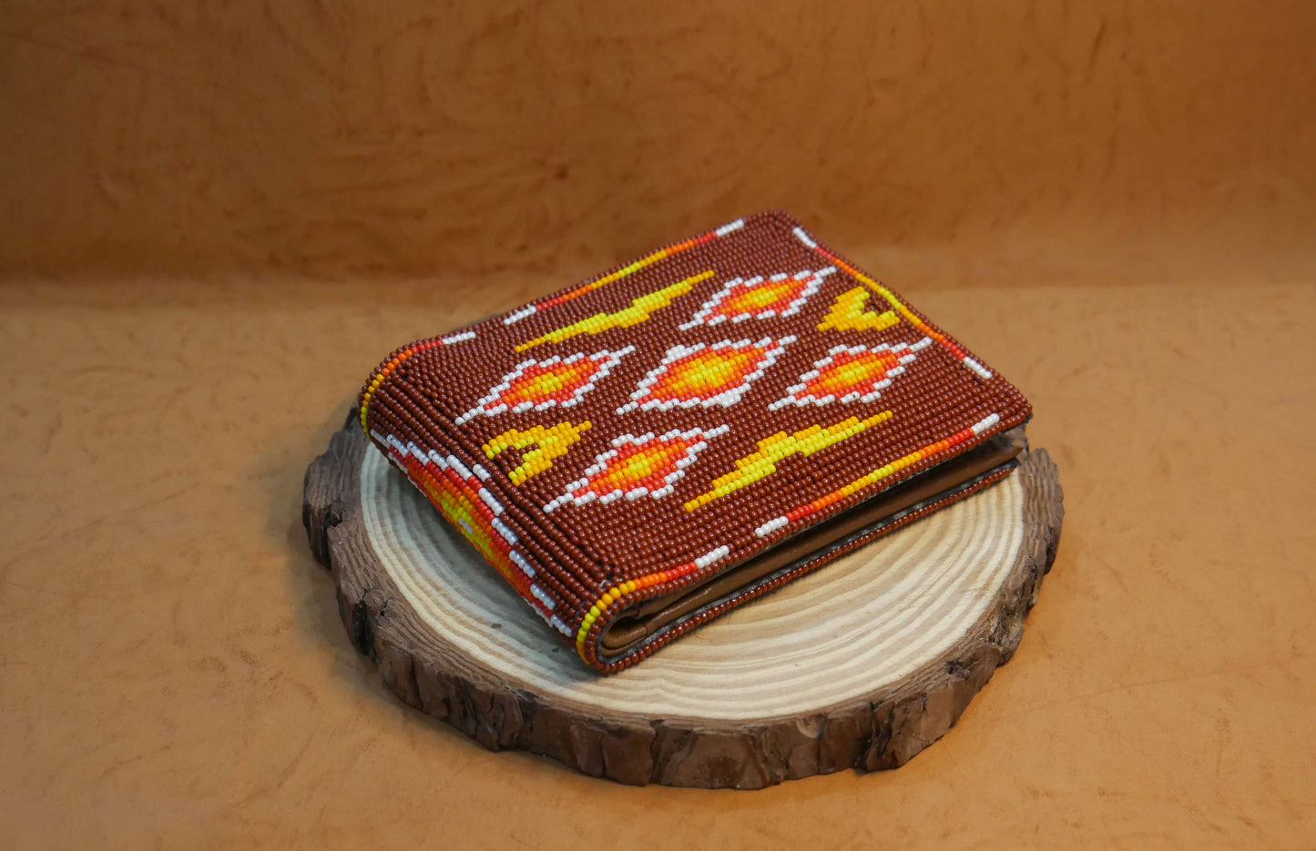 Brown Handmade Beaded Bifold Wallet